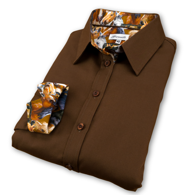 Grenouille Ladies Brown Shirt with Horse Print Fabric Detail