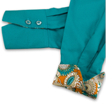 Grenouille Ladies Teal Shirt with Orange 60s Floral Accents