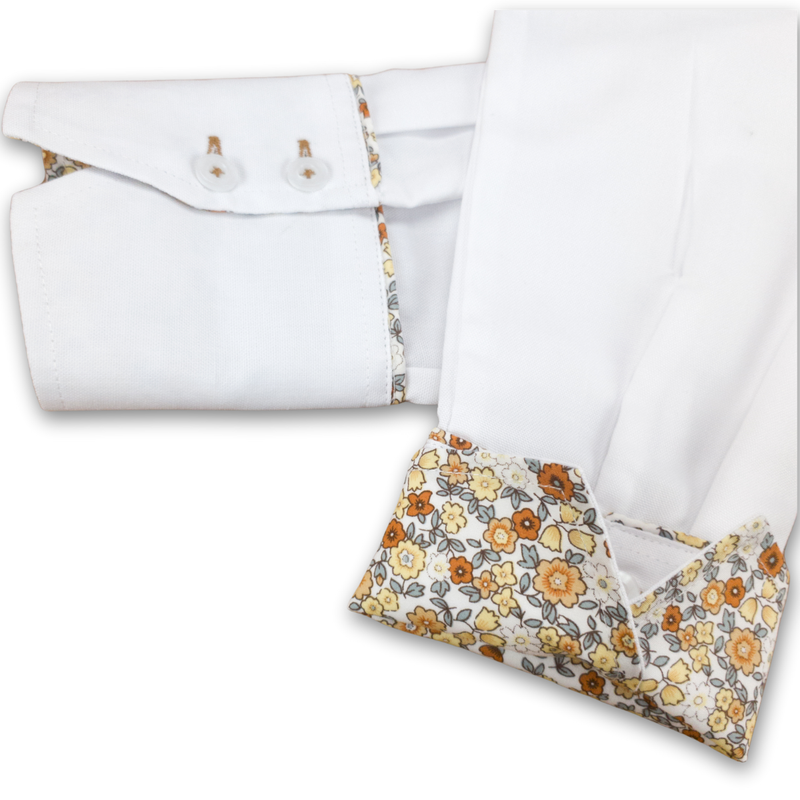 Grenouille White Shirt with Beige & Grey Floral Accents