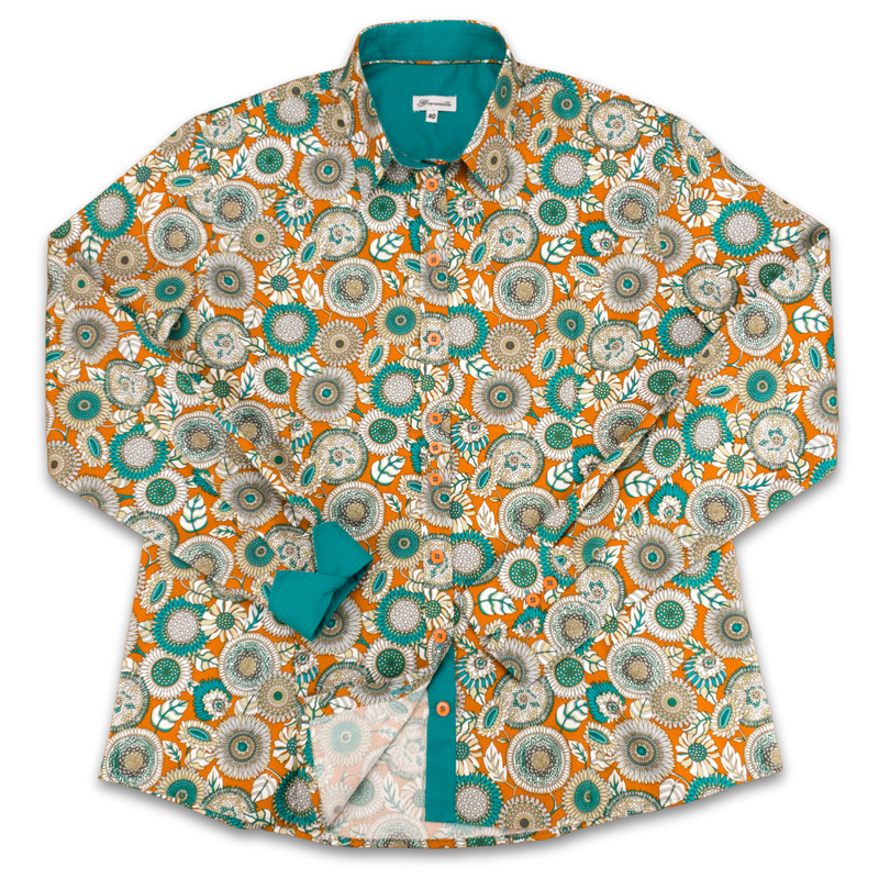 Grenouille Ladies Teal & Orange 60s Style Floral Print Shirt