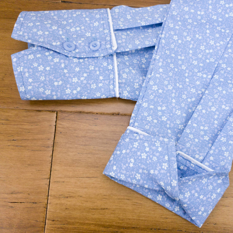 Grenouille Long Sleeve Pastel Blue & White Floral Shirt