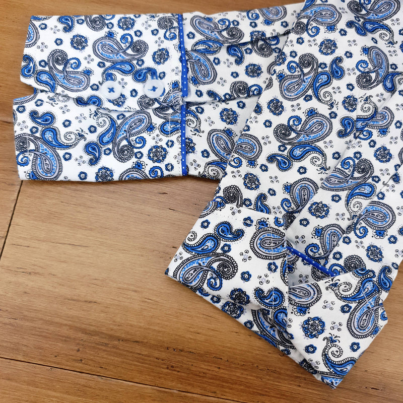 Grenouille Ladies Long Sleeve Royal Blue Paisley Print Shirt
