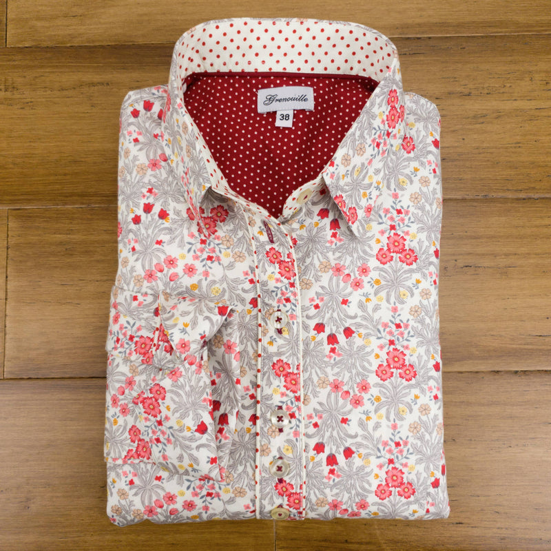 Grenouille Ladies Long Sleeve Red Vintage Flower Print Shirt