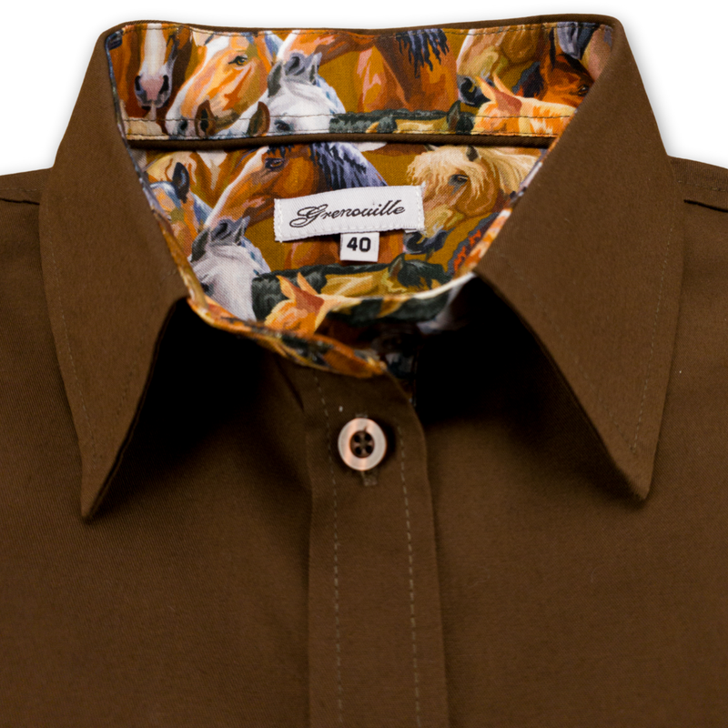 Grenouille Ladies Brown Shirt with Horse Print Fabric Detail