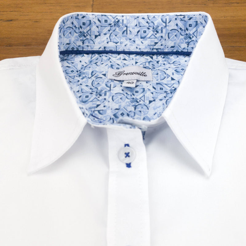 Grenouille White Shirt with Blue Abstract Print Detail