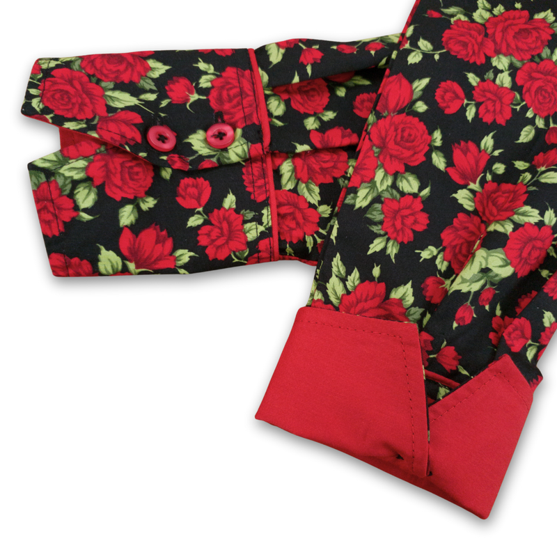 Grenouille Ladies Long Sleeve Black & Red Rose Print Shirt