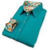 Grenouille Ladies Teal Shirt with Orange 60s Floral Accents