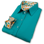 Grenouille Ladies Teal Shirt with Orange 60s Floral Accents