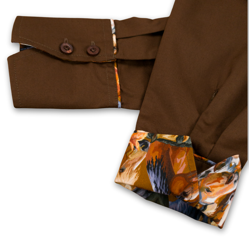 Grenouille Ladies Brown Shirt with Horse Print Fabric Detail