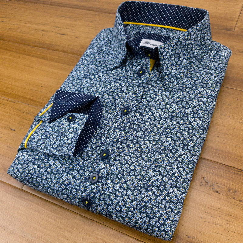 Grenouille Ladies Long Sleeve Navy Daisy Print Shirt