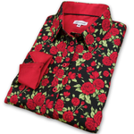 Grenouille Ladies Long Sleeve Black & Red Rose Print Shirt