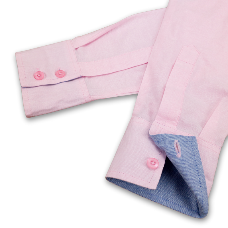 Grenouille Ladies Long Sleeve Pink Blue Oxford Shirt