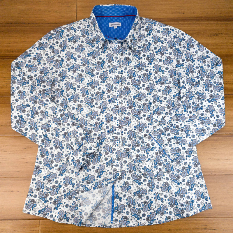 Grenouille Ladies Long Sleeve Royal Blue Paisley Print Shirt