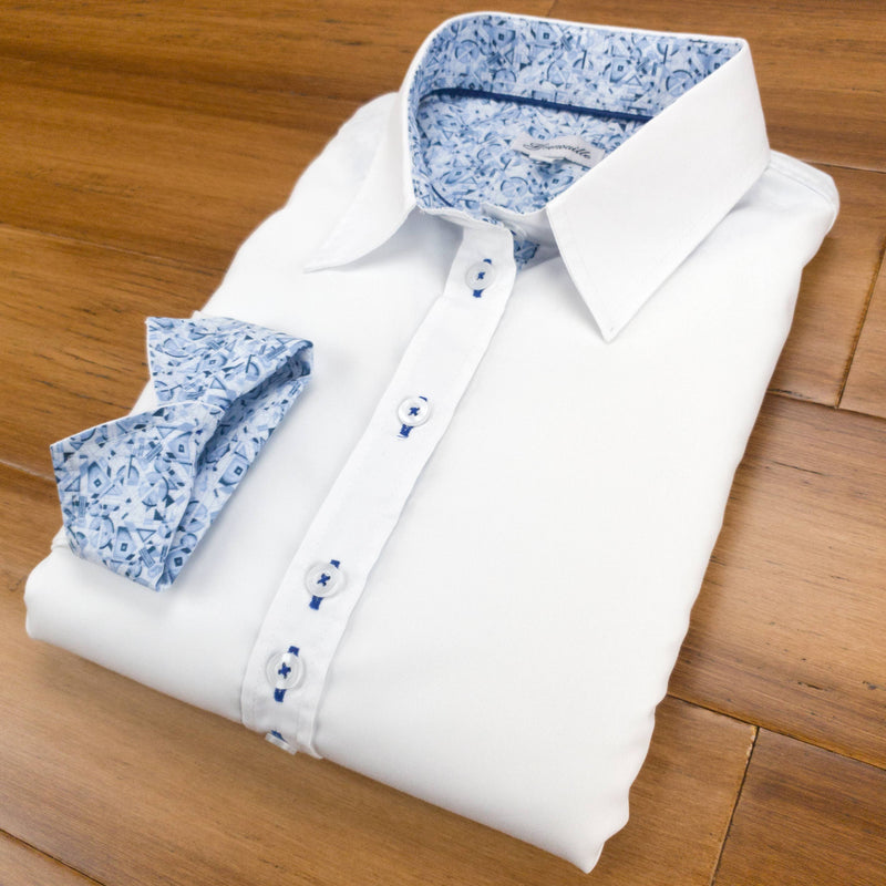 Grenouille White Shirt with Blue Abstract Print Detail