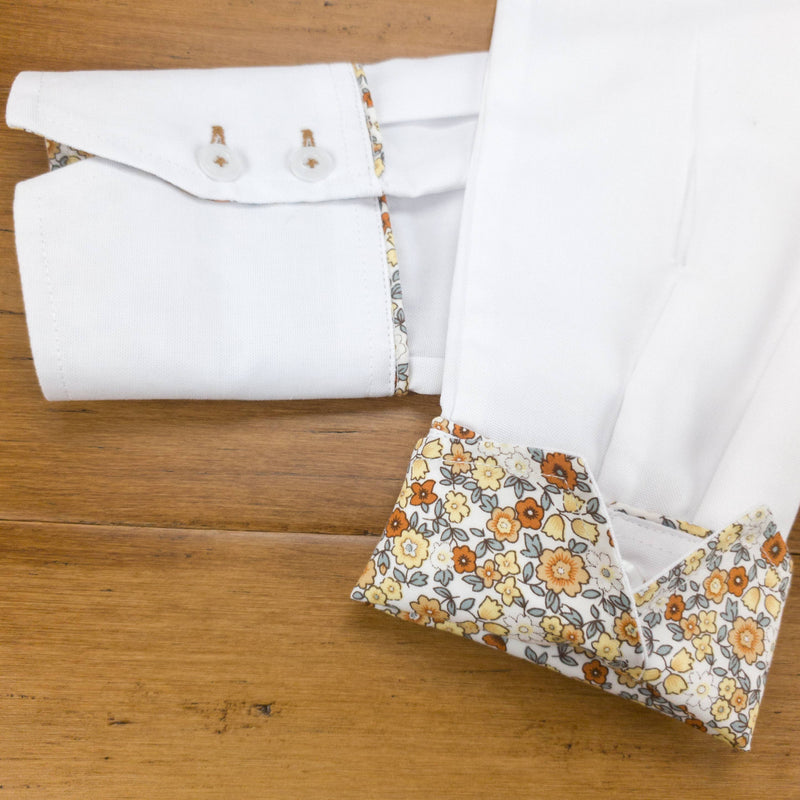 Grenouille White Shirt with Beige & Grey Floral Accents