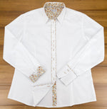 Grenouille White Shirt with Beige & Grey Floral Accents