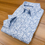 Grenouille Ladies Long Sleeve Blue Abstract Pattern Shirt