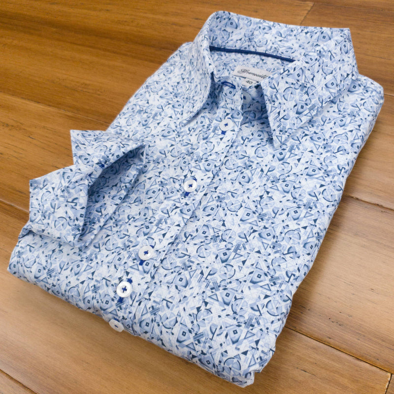 Grenouille Ladies Long Sleeve Blue Abstract Pattern Shirt