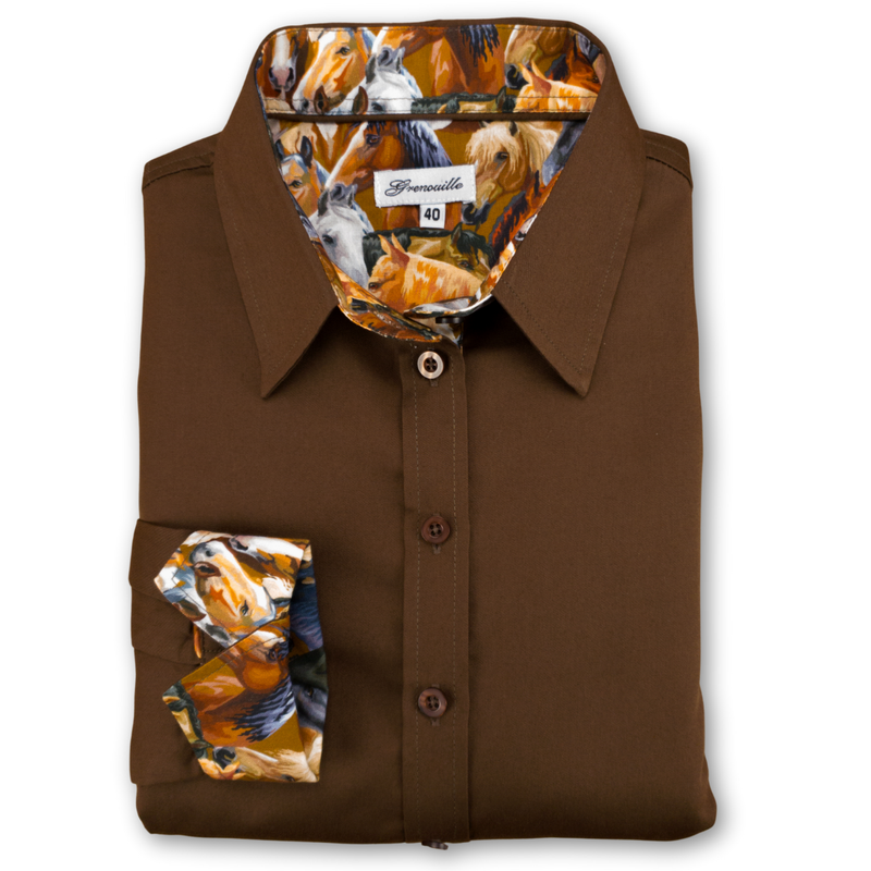 Grenouille Ladies Brown Shirt with Horse Print Fabric Detail