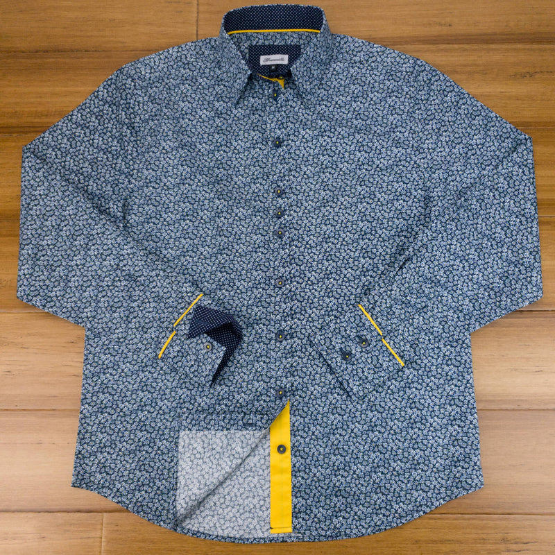 Grenouille Ladies Long Sleeve Navy Daisy Print Shirt