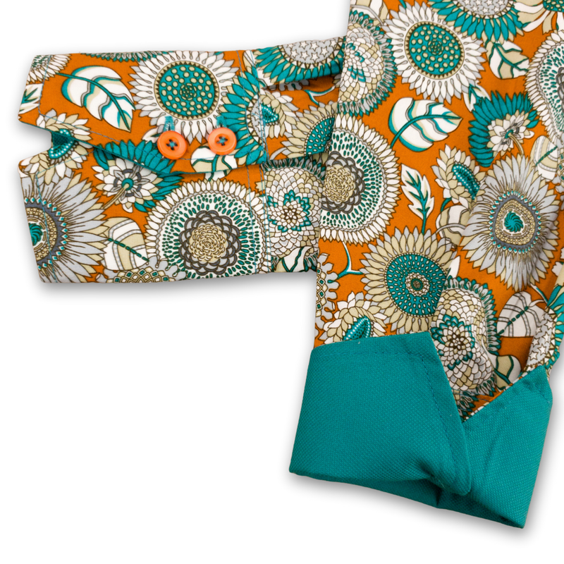 Grenouille Ladies Teal & Orange 60s Style Floral Print Shirt