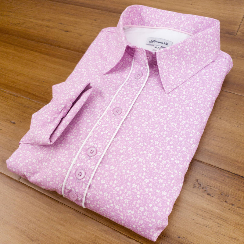 Grenouille Long Sleeve Pale Lilac and White Floral Shirt