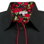 Grenouille Black Shirt with Red Rose Accent Details