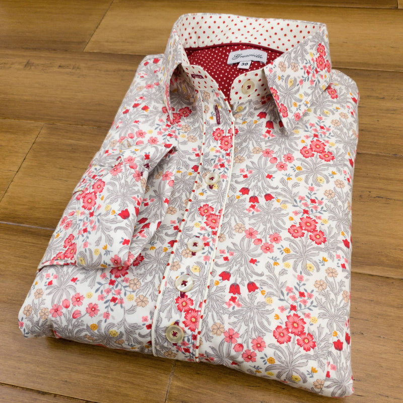 Grenouille Ladies Long Sleeve Red Vintage Flower Print Shirt