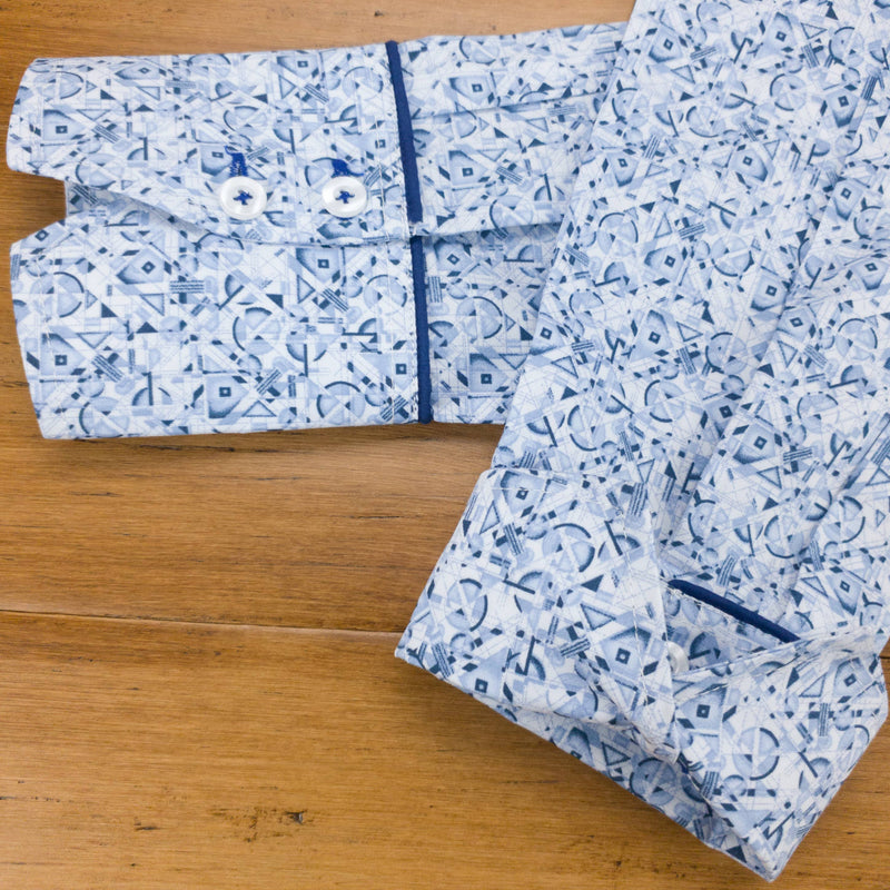 Grenouille Ladies Long Sleeve Blue Abstract Pattern Shirt