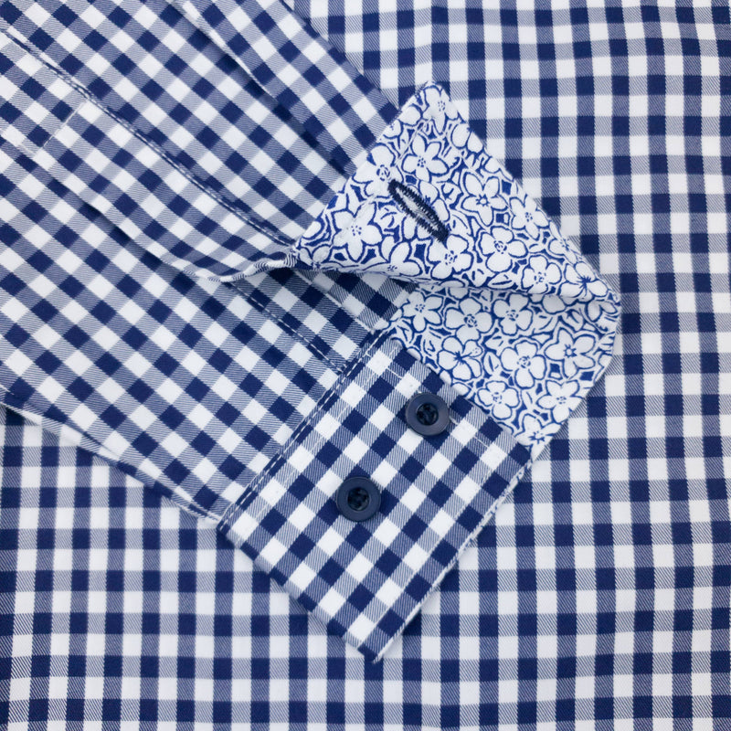 Grenouille Long Sleeve Navy Check Easy Care Shirt