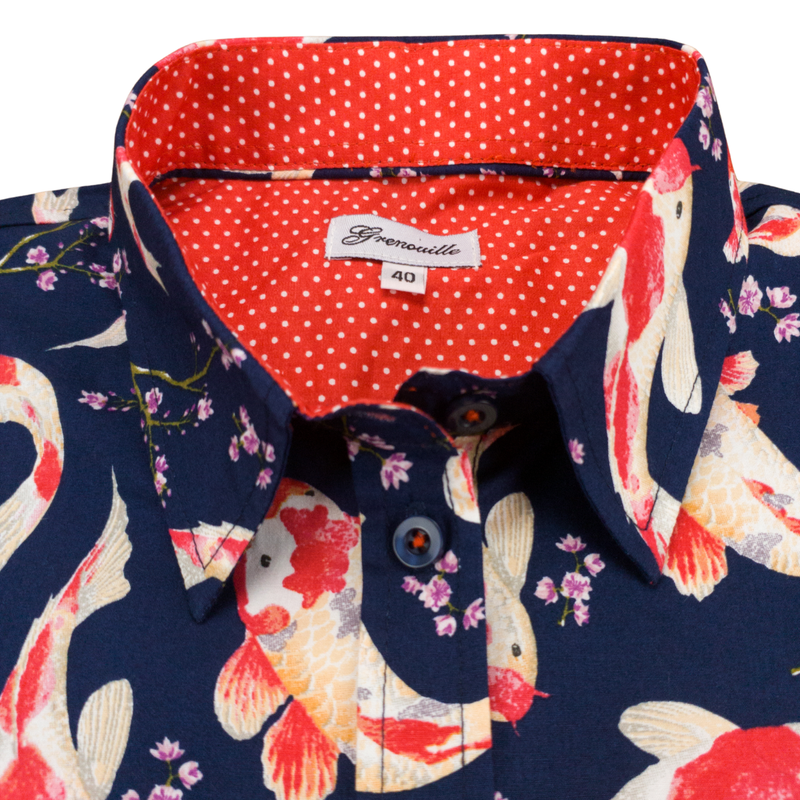 Grenouille Ladies Long Sleeve Navy Koi Print Shirt