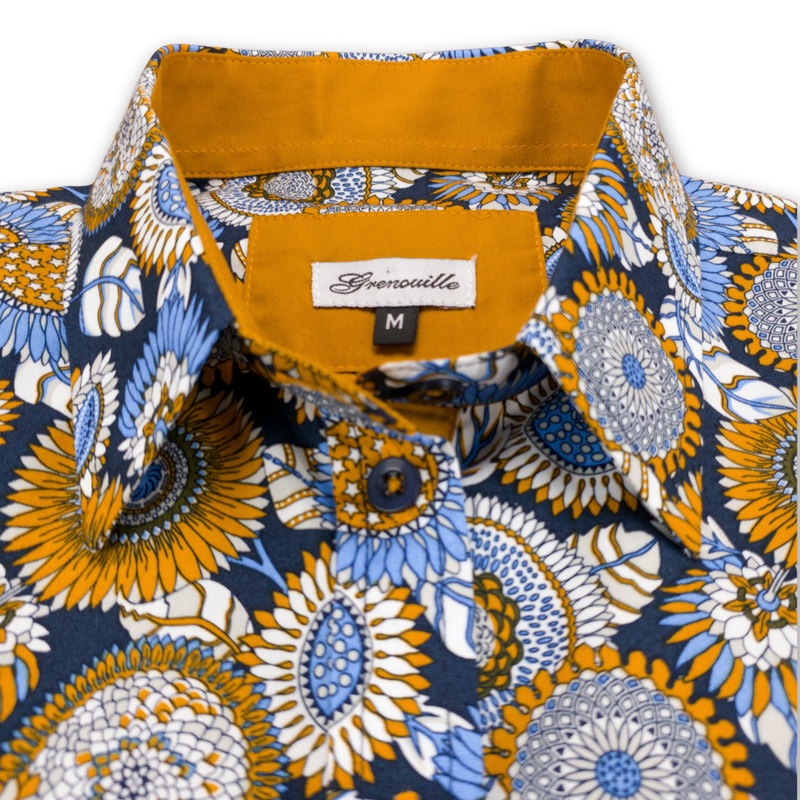 Grenouille Ladies Navy & Gold 60s Style Floral Print Shirt
