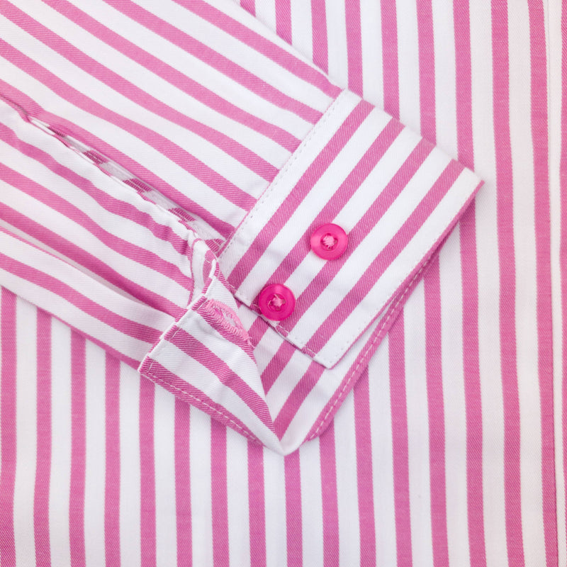 Grenouille Cerise Pink Butcher Stripe Shaped Fit Shirt
