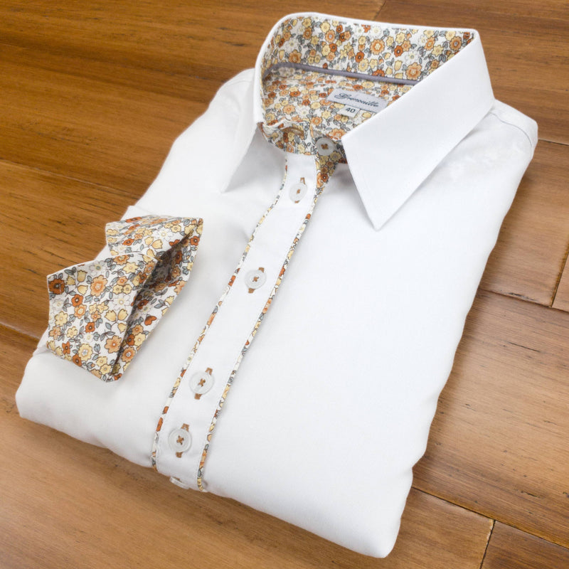 Grenouille White Shirt with Beige & Grey Floral Accents