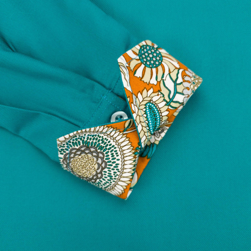 Grenouille Ladies Teal Shirt with Orange 60s Floral Accents