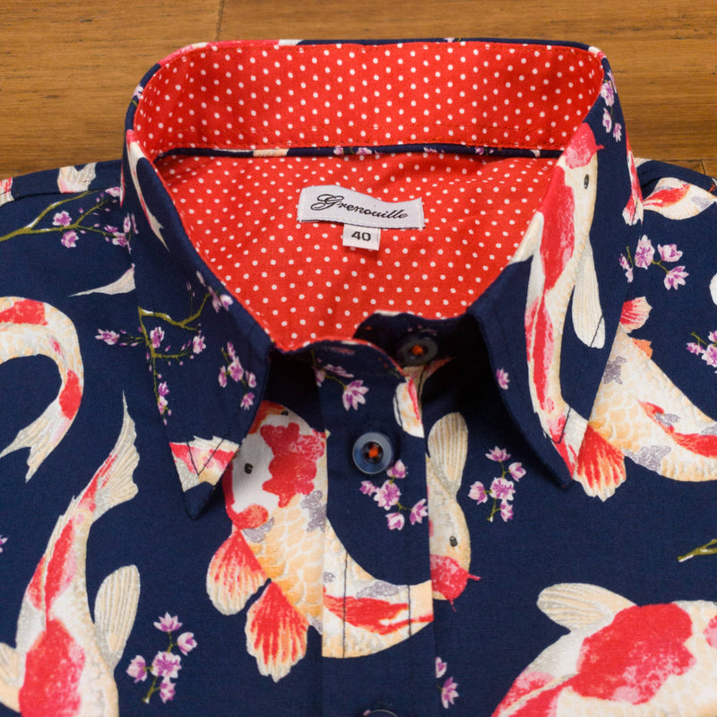 Grenouille Ladies Long Sleeve Navy Koi Print Shirt