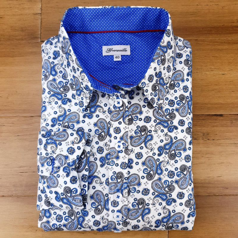 Grenouille Ladies Long Sleeve Royal Blue Paisley Print Shirt