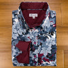 Grenouille Ladies Slate Blue & Maroon Leaves Print Shirt