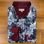 Grenouille Ladies Slate Blue & Maroon Leaves Print Shirt