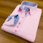 Grenouille Ladies Long Sleeve Pink Blue Oxford Shirt