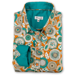 Grenouille Ladies Teal & Orange 60s Style Floral Print Shirt