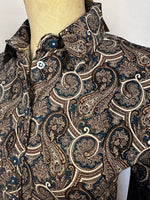 Grenouille Teal Blue & Beige Paisley Print Shaped Fit Shirt