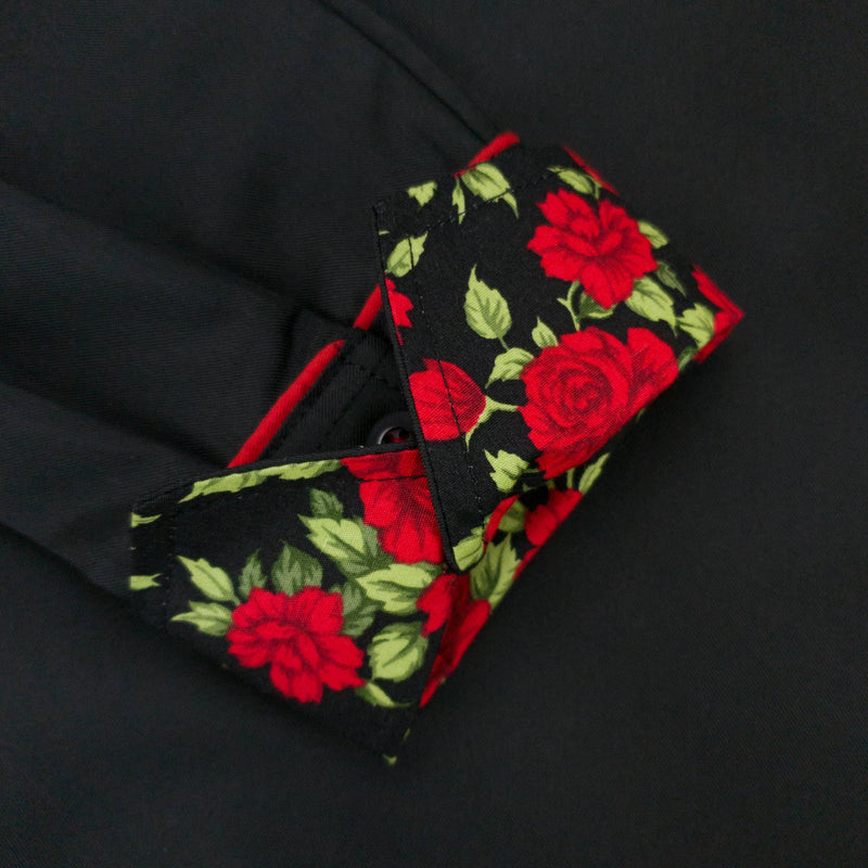 Grenouille Black Shirt with Red Rose Accent Details