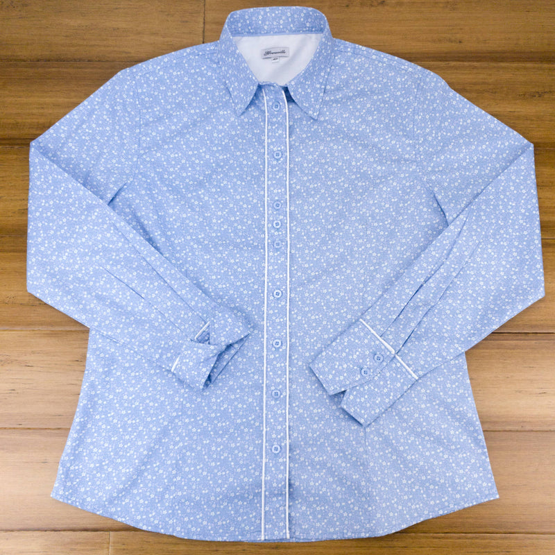Grenouille Long Sleeve Pastel Blue & White Floral Shirt
