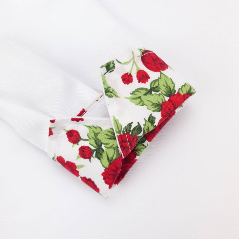 Grenouille White Shirt with Red Rose Accent Details