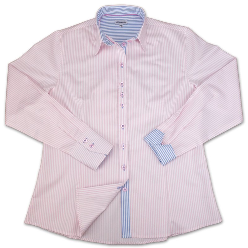 Grenouille Long Sleeve Pink Stripe Shaped Fit Shirt