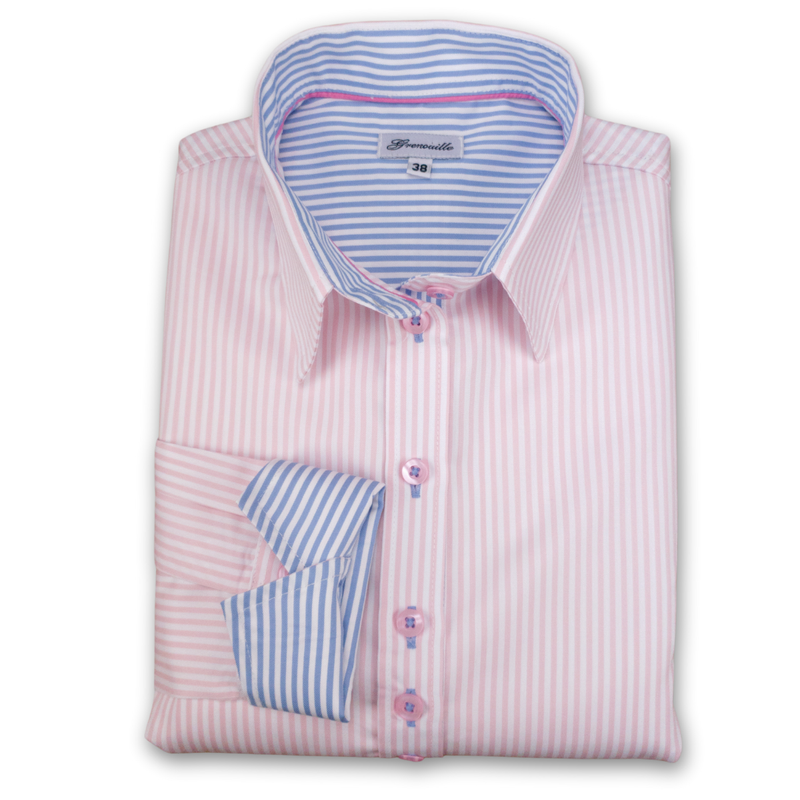 Grenouille Long Sleeve Pink Stripe Shaped Fit Shirt