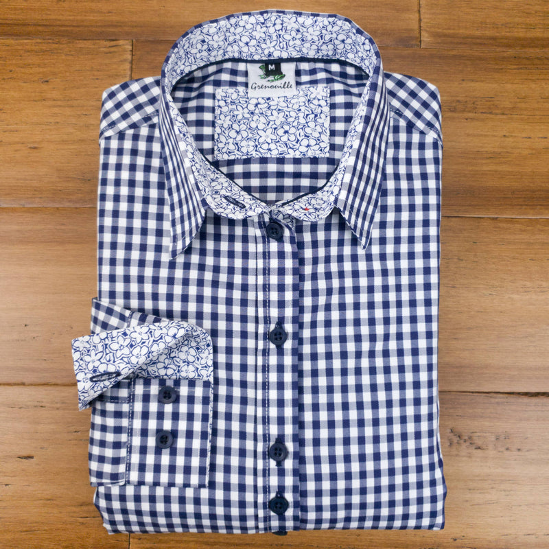 Grenouille Long Sleeve Navy Check Easy Care Shirt