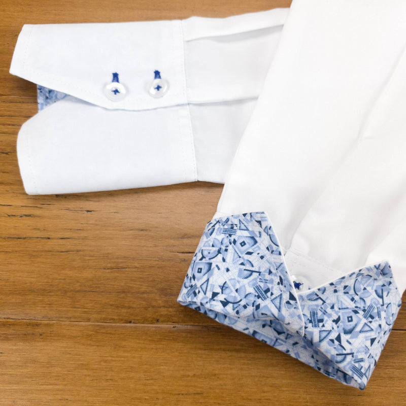 Grenouille White Shirt with Blue Abstract Print Detail