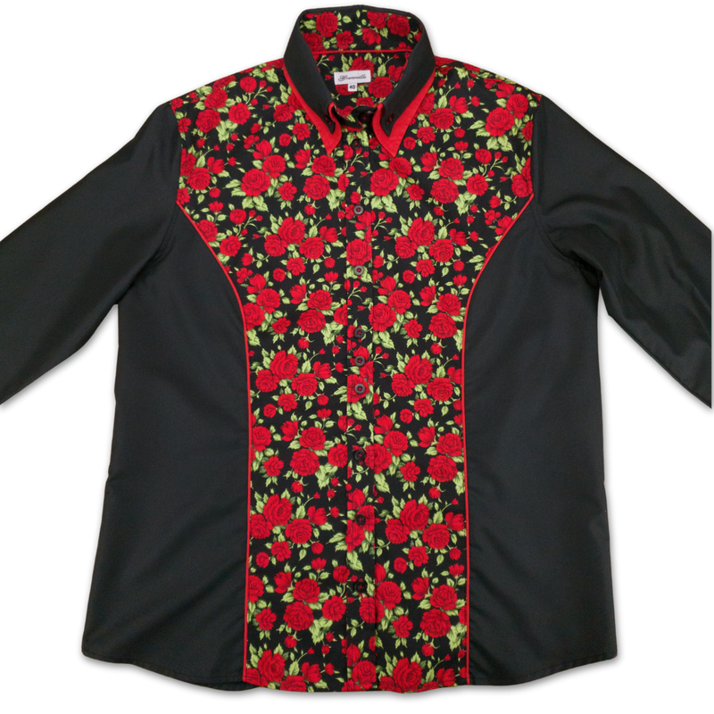 Grenouille Ladies Black & Red Rose Western Shirt